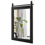 Specchio a parete farmhouse 76,5x56cm, Specchio a muro rettangolare con cornice in legno staffa in metallo Nero-Specchi da parete