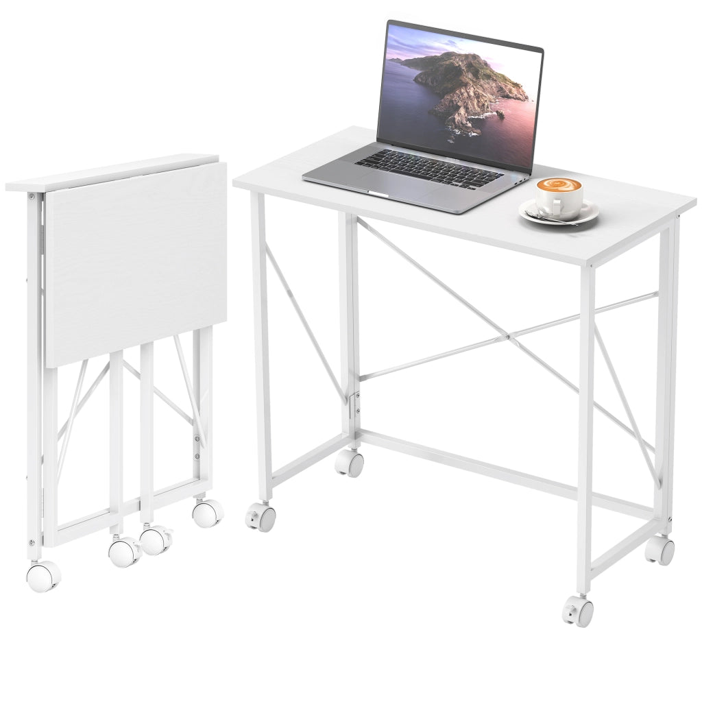 Scrivania con ruote pieghevole in metallo ¨C zephmum ¨C bianco 80x40x75 cm