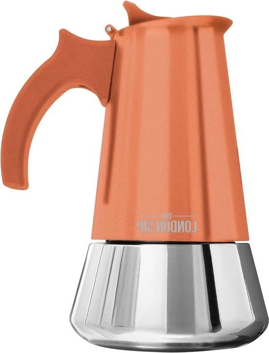 Caffettiera per Fornello Induzione - Acciaio Inossidabile - Preparazione Caffè all'Italiana - Caffettiera Premium - Design Cromo - 6 Cappelli