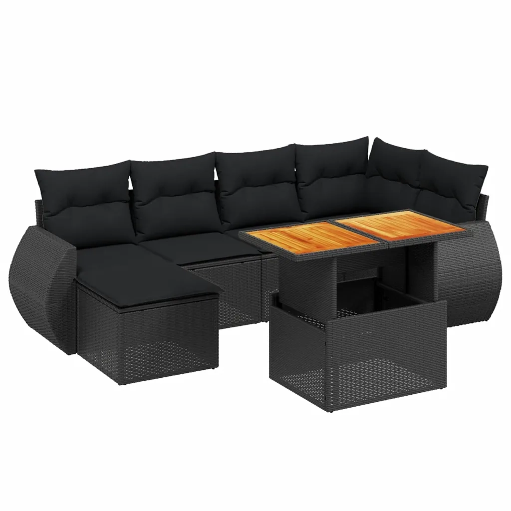 Set Divani da Giardino con Cuscini 7pz Nero Polyrattan 3272294