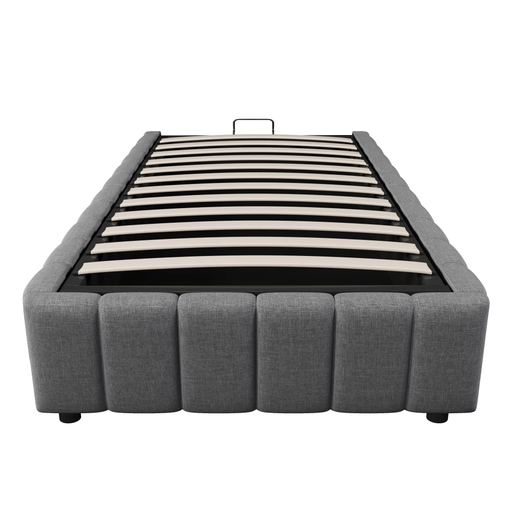 Letti contenitori 90x200 cm; contenitore idraulico; lino; grigio (Senza materasso)