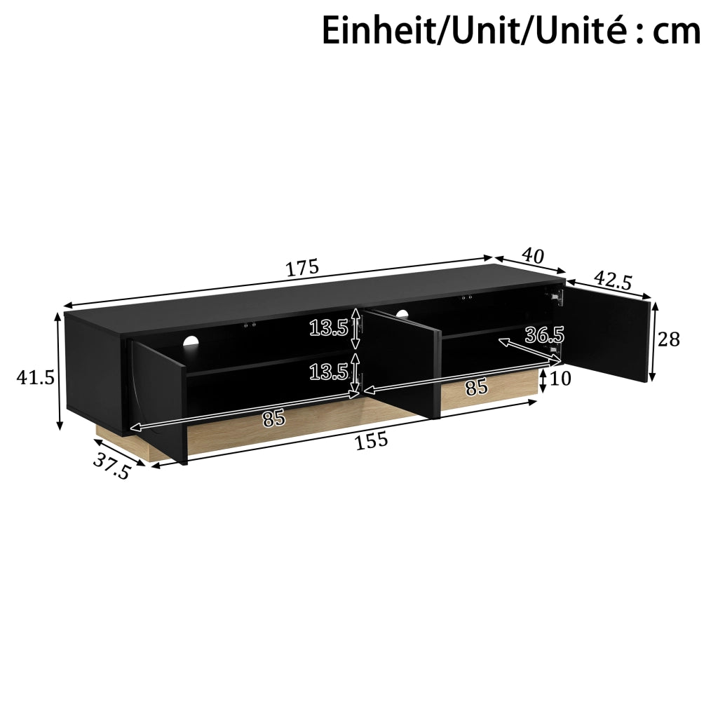 Mobile porta TV con 4 ante e 2 ripiani, apertura push-to-open, per soggiorno, in MDF, nero, 175 × 40 × 41,5 cm