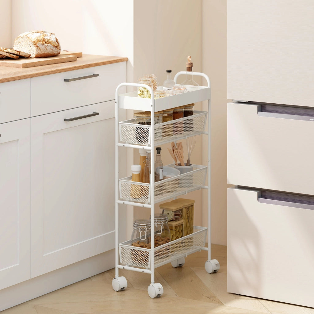 Carrello Multiuso in Metallo con 3 Cestelli ¨C Zephmum ¨C Bianco 60x40x90