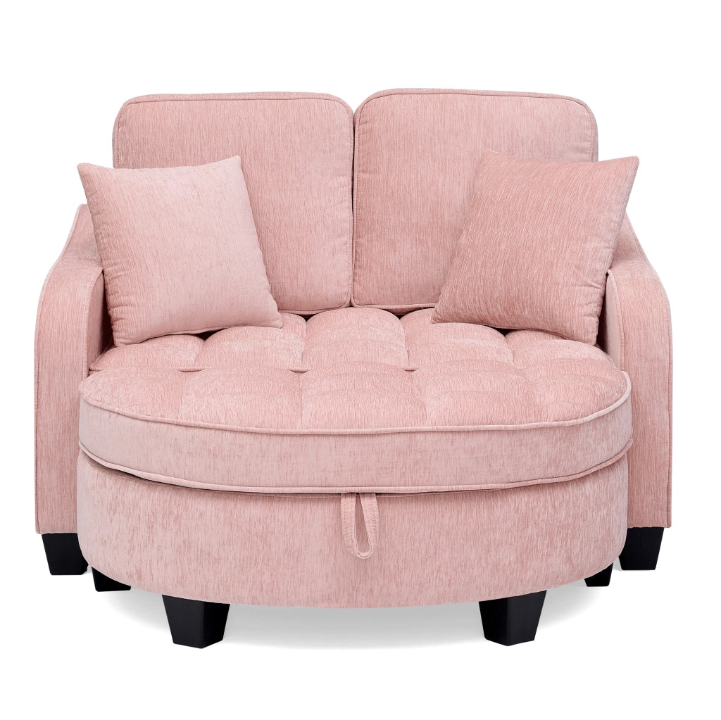 Divano letto 2 in 1 trasformabile con pouf contenitore 132x129x93 cm in tessuto rosa