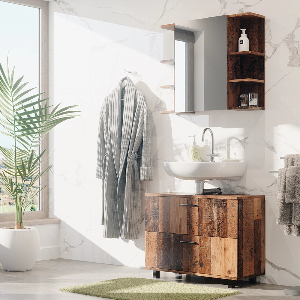 Vicco Mobile sottolavabo per bagno Rovere rustico 80 x 60 cm con 2 cassetti