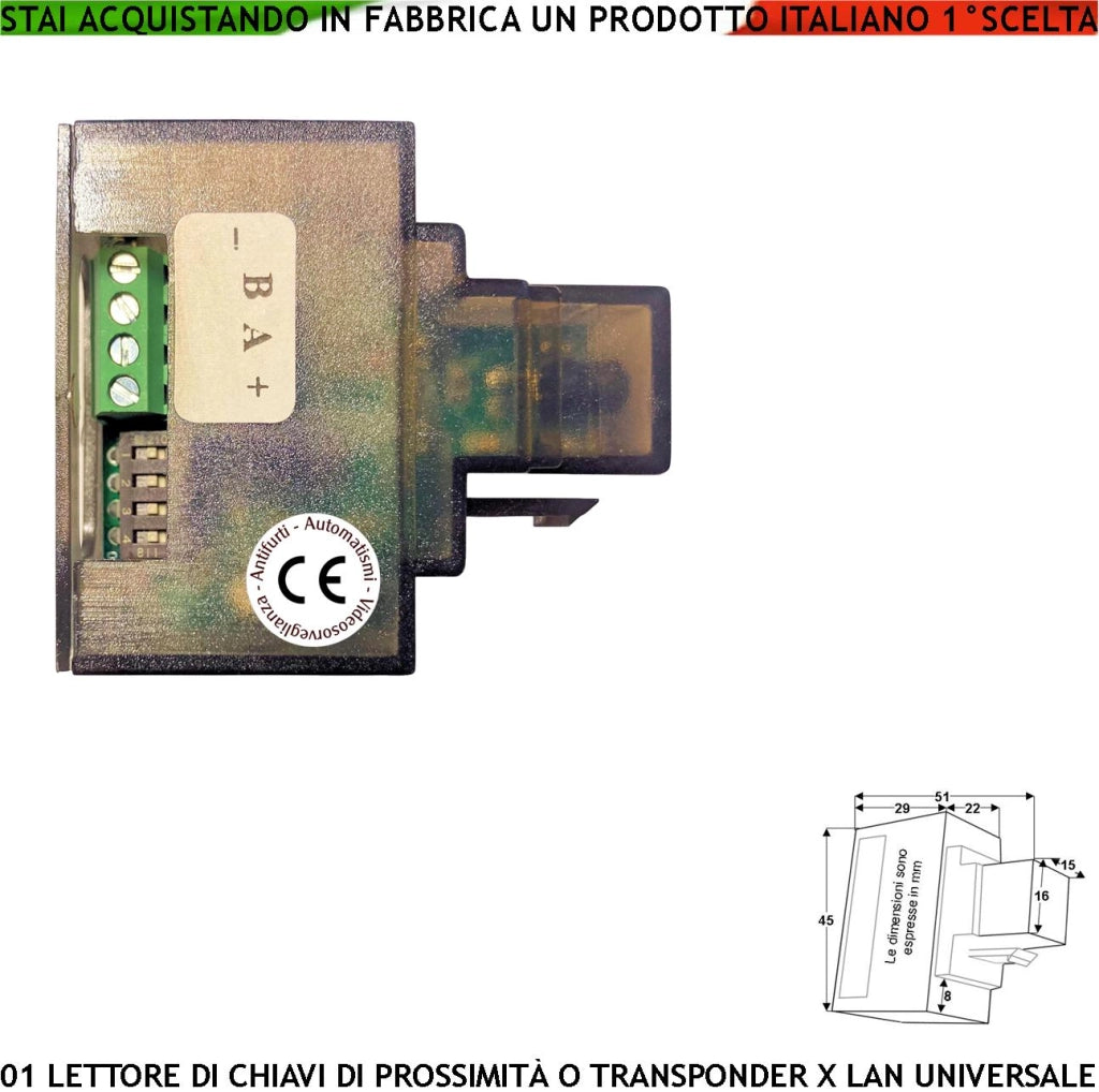 Toppa Lettore Chiavi di Prossimità Trasponder RIFD RJ45 da Inserire su Presa LAN Modulo 501-503 Universale di Qualsiasi Marca Riconosce Codici Securvera Uso Aggiunta o Ricambio Kit Chiave Esistente