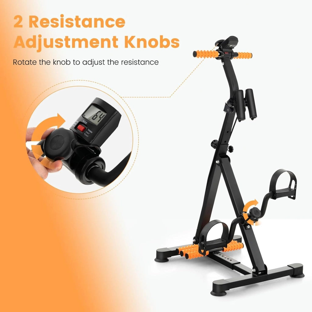 Cyclette Multifunzionale per Anziani, Cyclette a Pedali per Braccia e Gambe con Massaggio, Altezza e Livelli di Resistenza Regolabili, Cyclette con Display LCD per 1-2 Persone