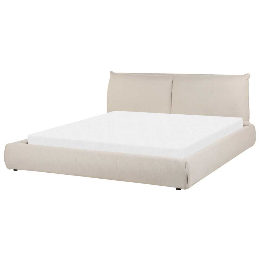 Letto matrimoniale tessuto beige con base a doghe e testiera imbottita 180x200 cm stile classico camera da letto