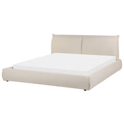 Letto matrimoniale tessuto beige con base a doghe e testiera imbottita 180x200 cm stile classico camera da letto