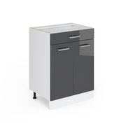 Mobiletto base per cucina R-Line Antracite lucido/Bianco 60 cm con cassetto, senza piano di lavoro Vicco