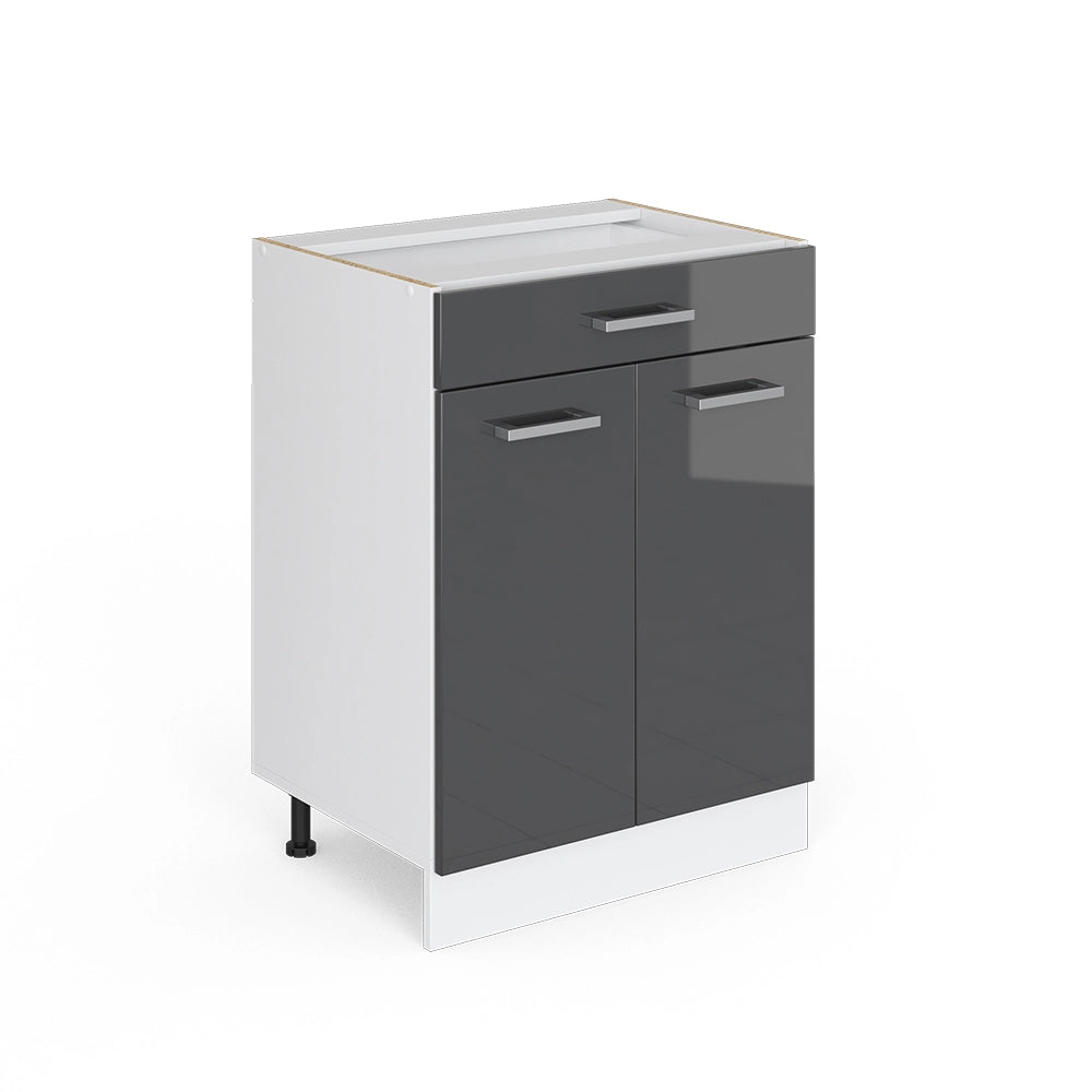 Mobiletto base per cucina R-Line Antracite lucido/Bianco 60 cm con cassetto, senza piano di lavoro Vicco