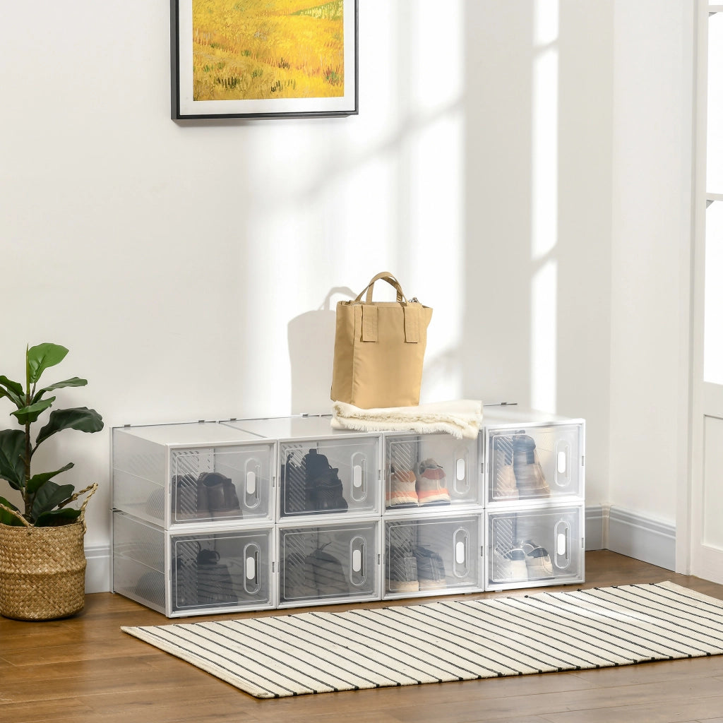 Set 8 scatole porta scarpe impilabili con ante magnetiche, organizer in plastica trasparente per scarpe fino al n.45