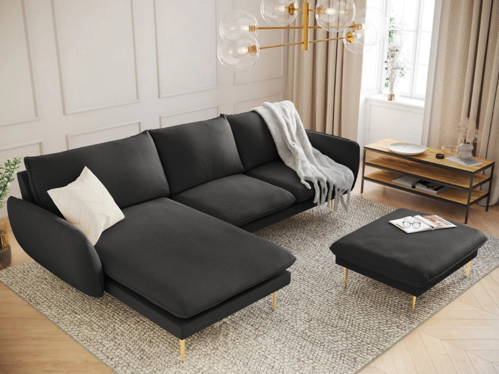 Cosmopolitan Design - Divano angolare sinistro "Vienna" 5 posti in bouclé nero 