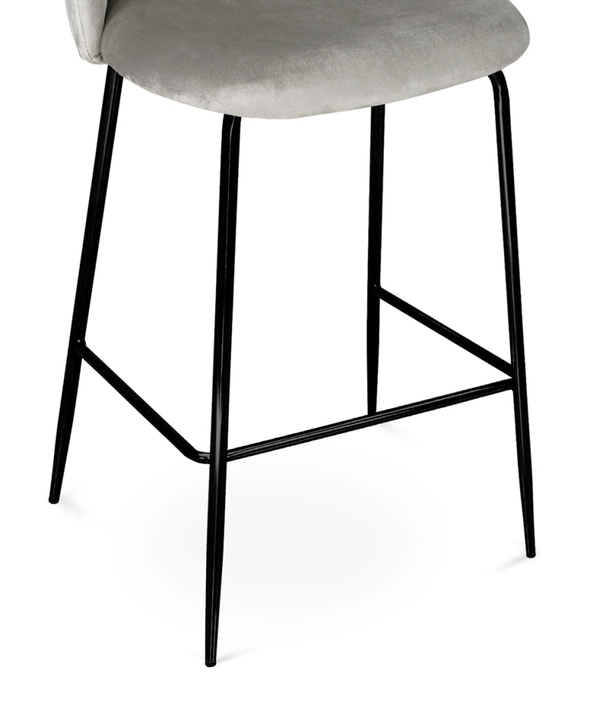 Sgabello cucina imbottito, sgabello alto in velluto tortora piede nero – Nicole - SG03NIPN