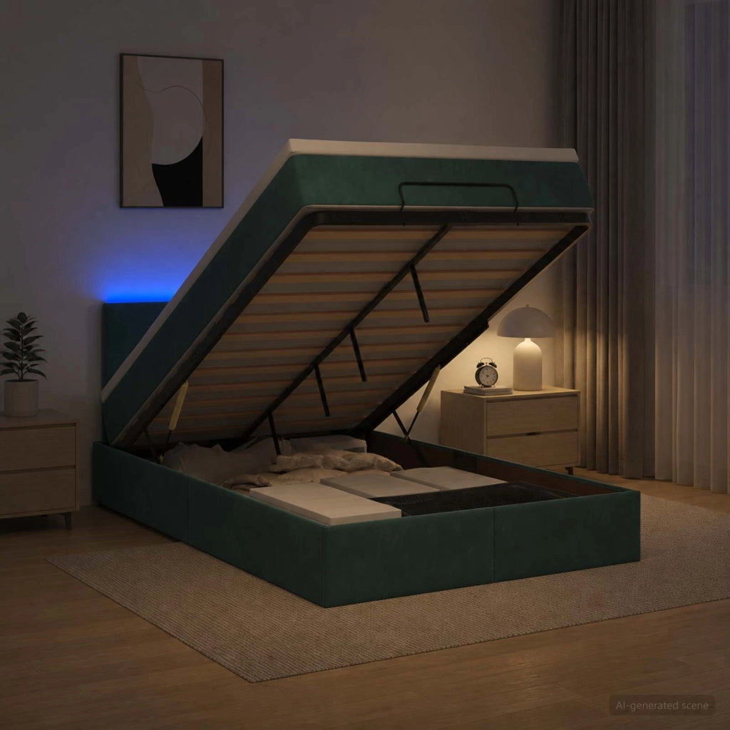 Letto Ottomano con Materasso e LED Verde Scuro 120 x 200 cm 3457134