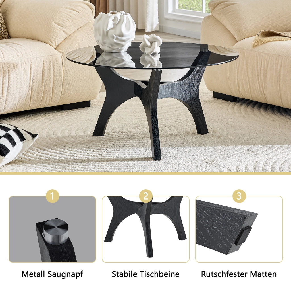 Tavolino da caffè rotondo in vetro e MDF nero; ? 80 cm; altezza 42;2 cm