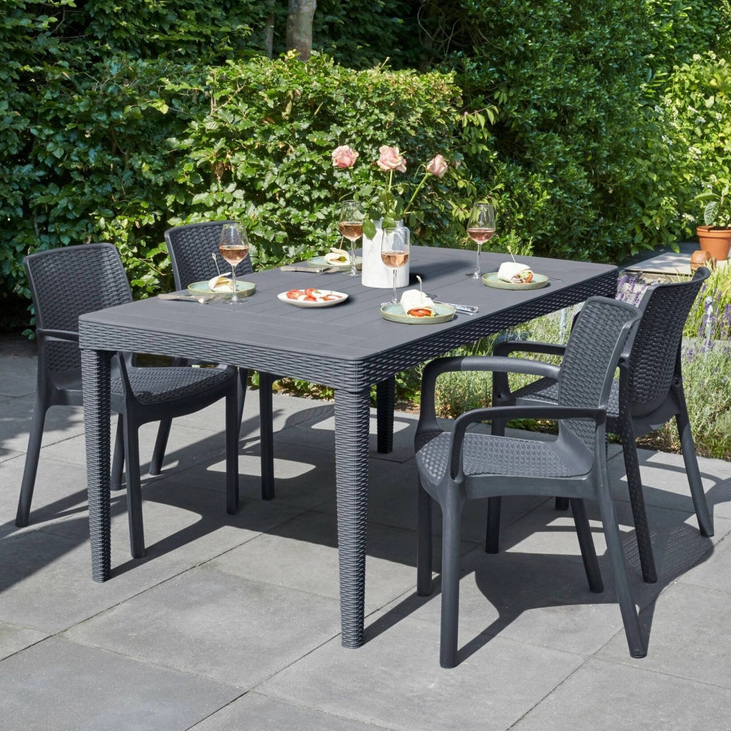 Tavolo da esterno Salmon, Base per picnic, Piano da pranzo da giardino, Banco outdoor multiuso, 160x90 h74 cm, Antracite