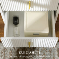 Comodino con 2 Cassetti 40x40x47 cm in Legno con Maniglie e Gambe in Metallo Bianco e Oro