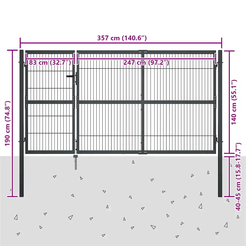 Cancello di Recinzione con Pali in Acciaio 350x140 cm Antracite 144401