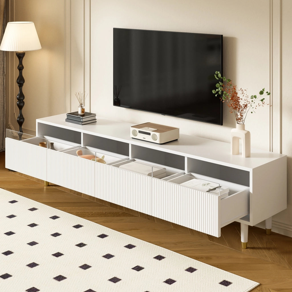 Mobile TV moderno bianco 178 cm con 4 cassetti e passacavi; in MDF