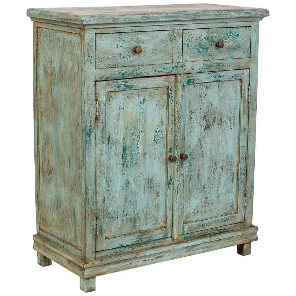 Mobile da ingresso artigianale in legno turchese 85x40x100h cm