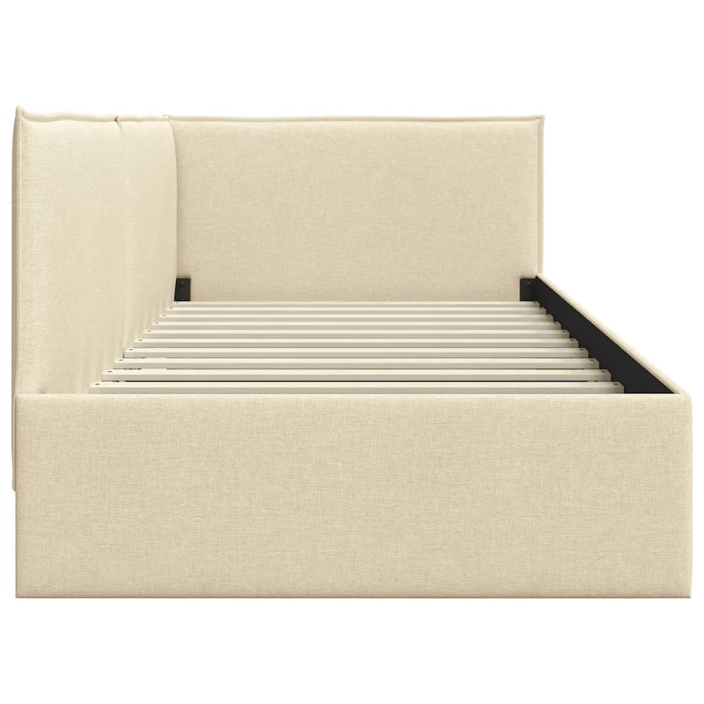 Cornice del letto ad angolo Crema 80 x 200 cm Tessuto
