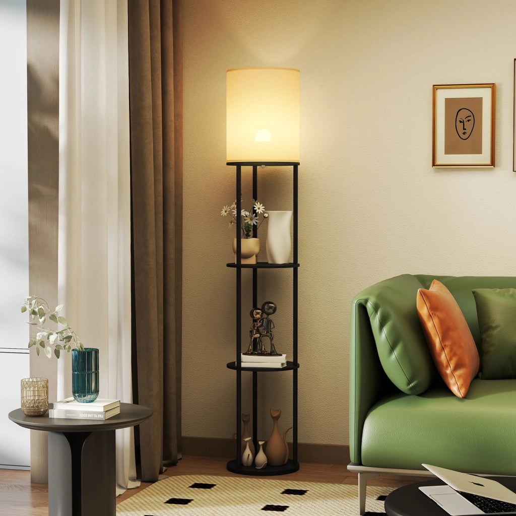 Lampada da Terra con Ripiani ¨C Xylo ¨C 3 Temperature di Colore, Telecomando, Nero