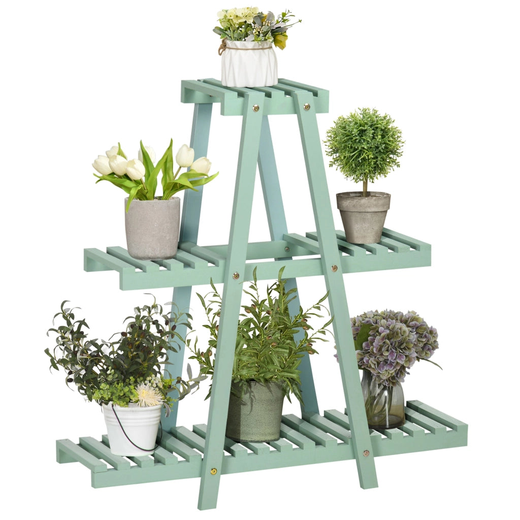 Portapiante a 3 Livelli 76x26x76 cm  in Legno di Abete Verde Chiaro