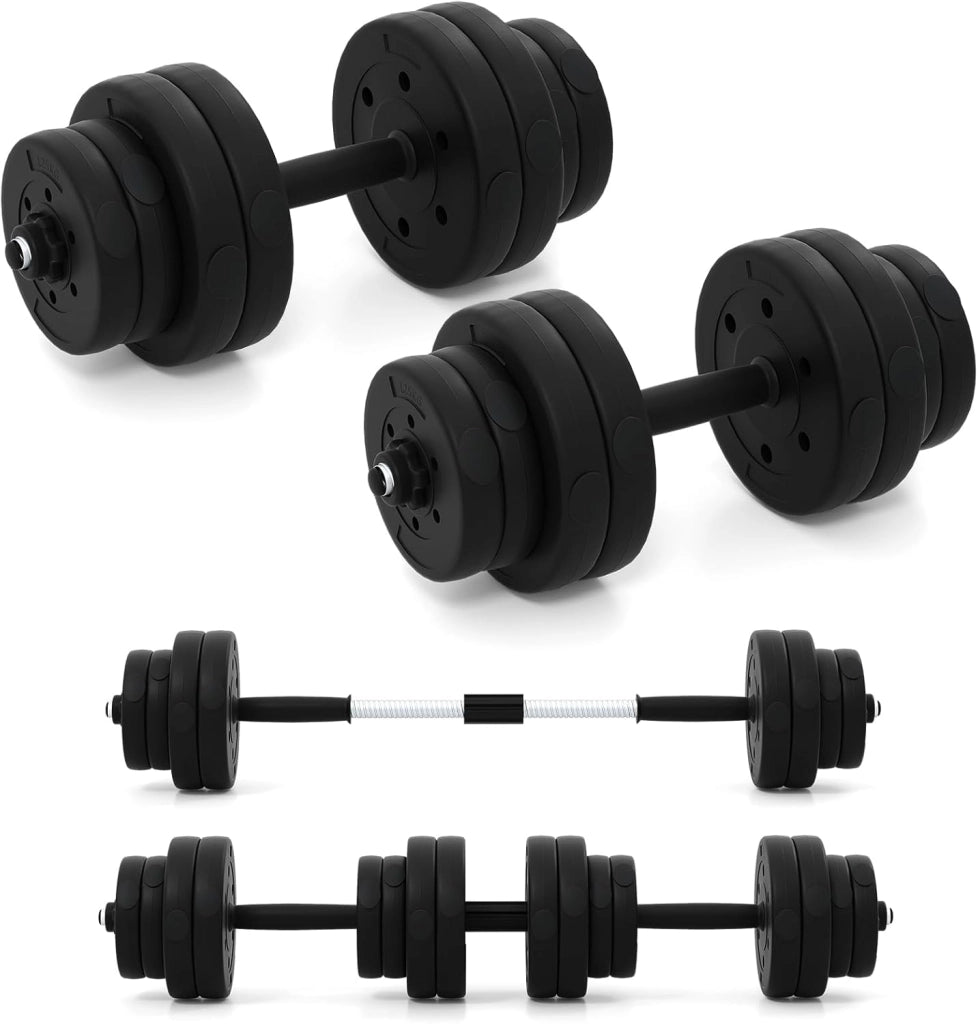 Set di 2 Manubri Regolabili 30 Kg, Bilanciere da Palestra con Barra di Collegamento e Copertura Protettiva in Gomma, Attrezzature per Allenamento a Casa