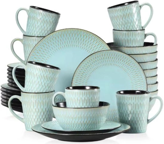 Servizio da Tavola per 8 Persone - 32 Pezzi - Colore Bosco - Set di Piatti da Pranzo - Piatti Profondi - Piatti da Colazione - Servizio da Tavola - Servizio da Cucina