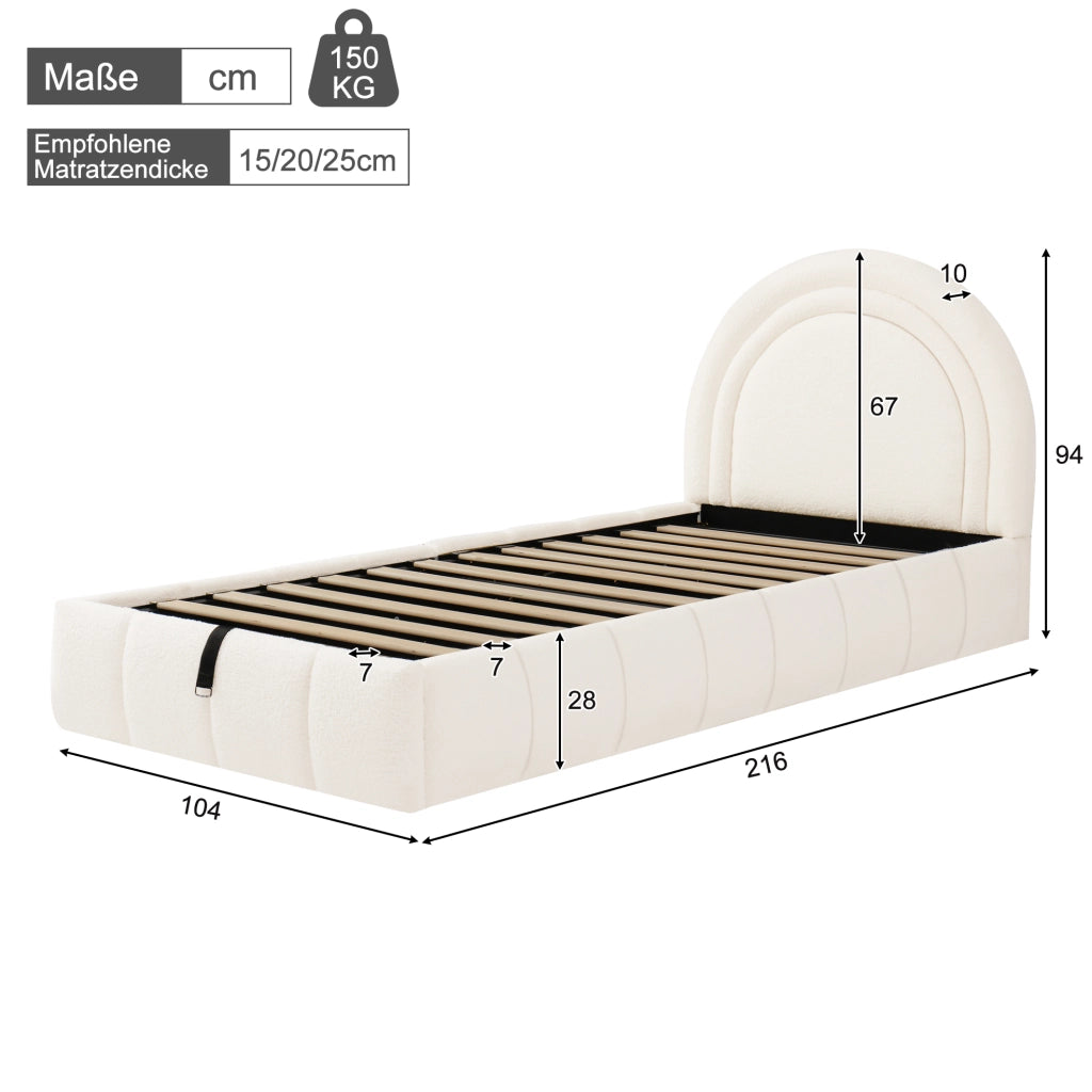 Letto imbottito per bambini 90x200 cm con contenitore e rete a doghe