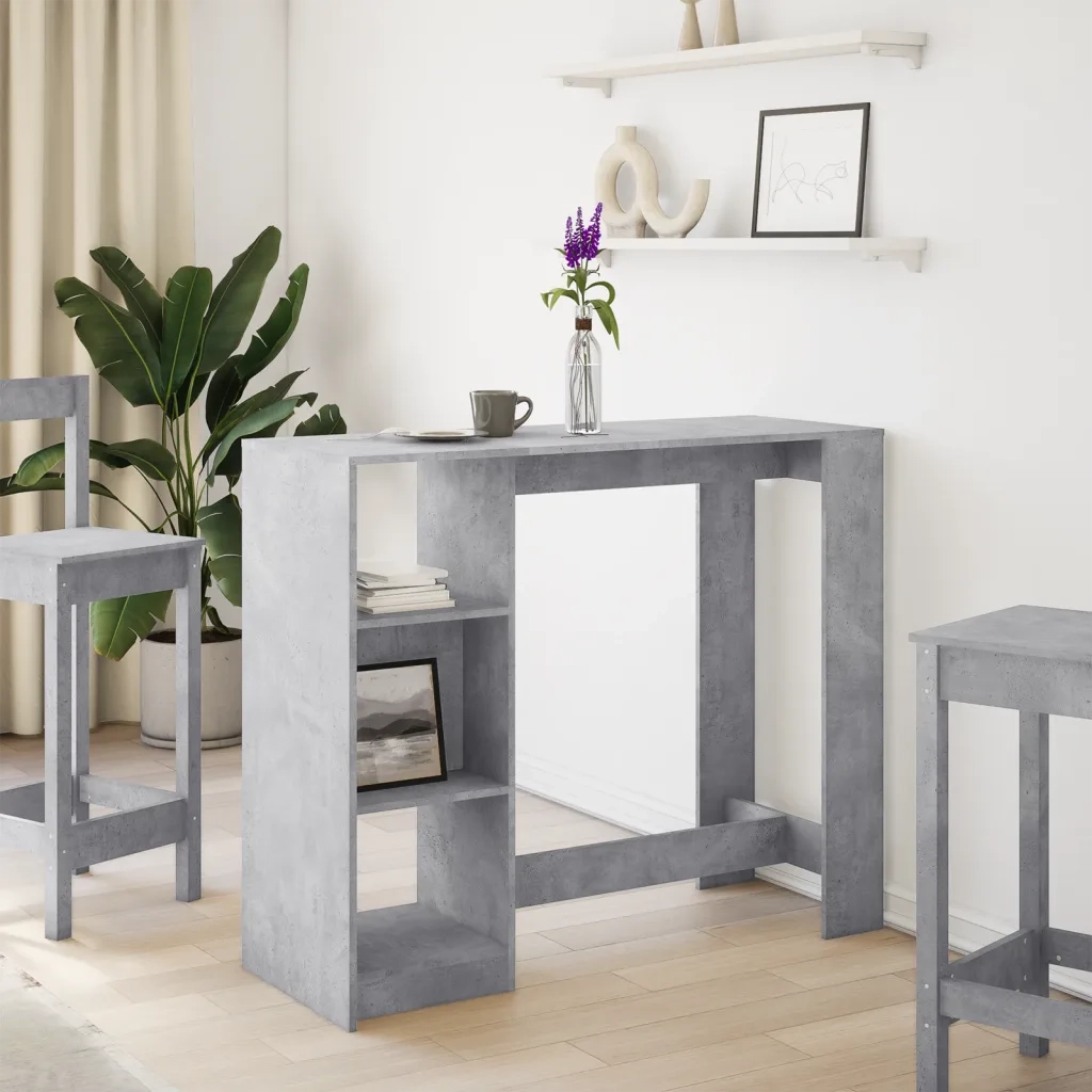 vidaXL Tavolo Bar Ripiano Grigio Cemento 124x46x103,5 cm Multistrato