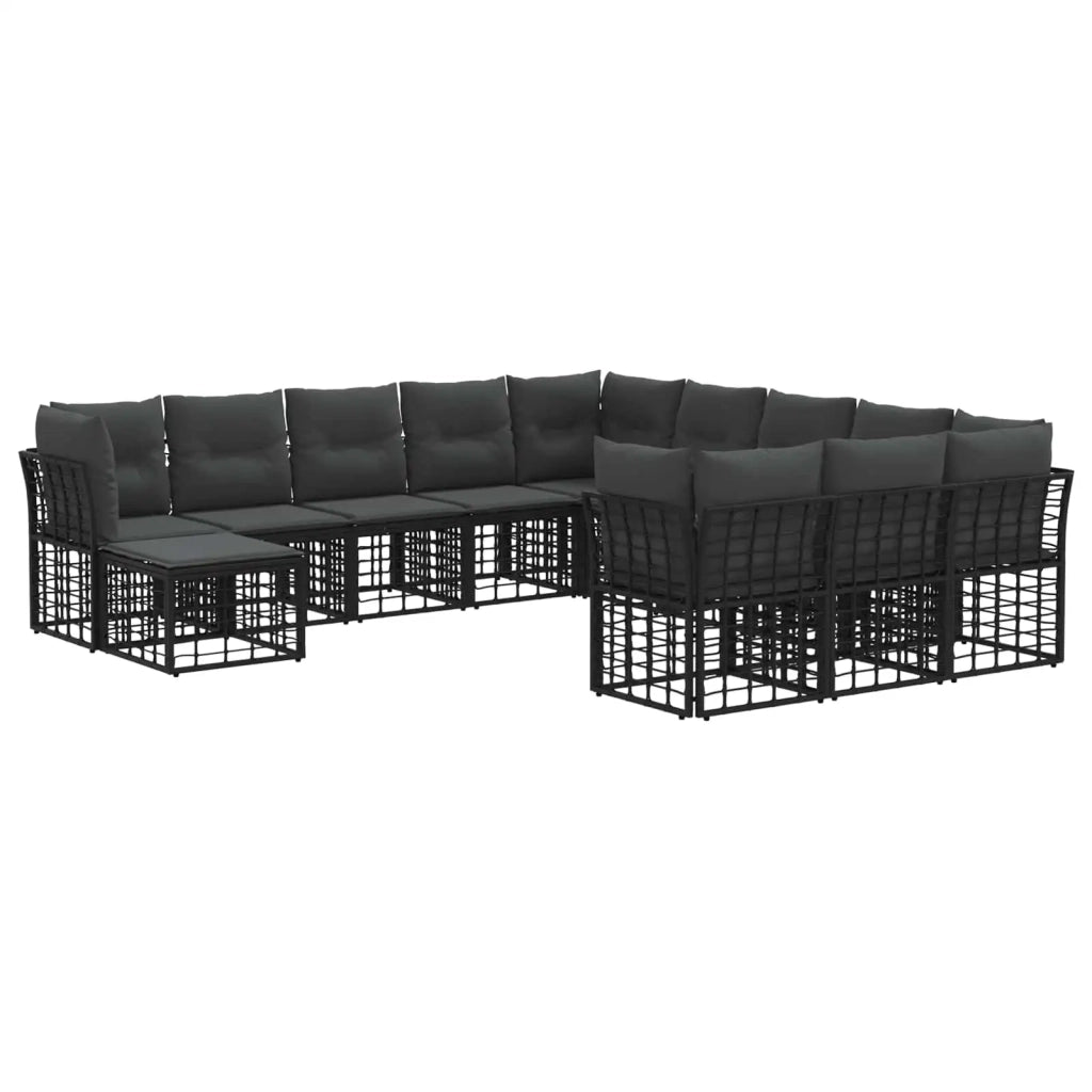 Set di divani da esterno 12 pcs Nero e Grigio scuro Poliestere