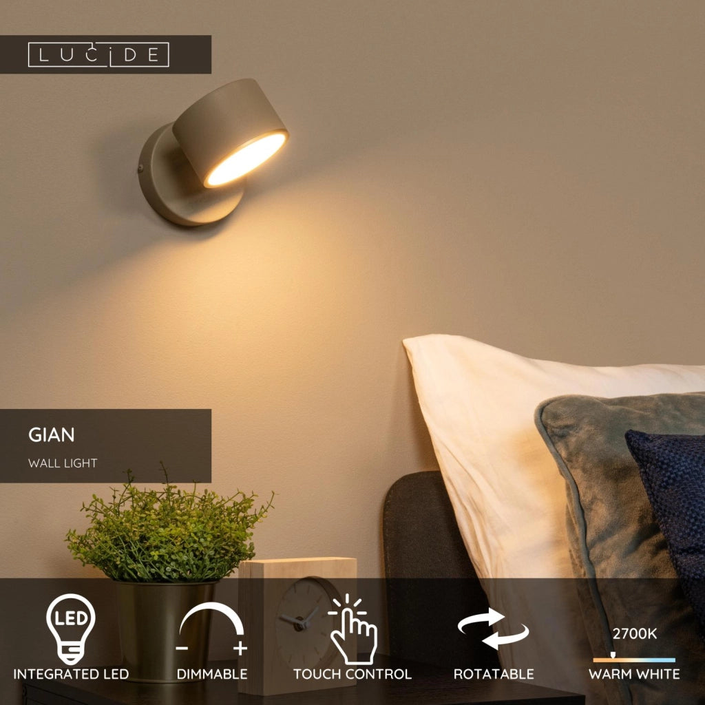 Applique da parete LED orientabile taupe GIAN Lucide