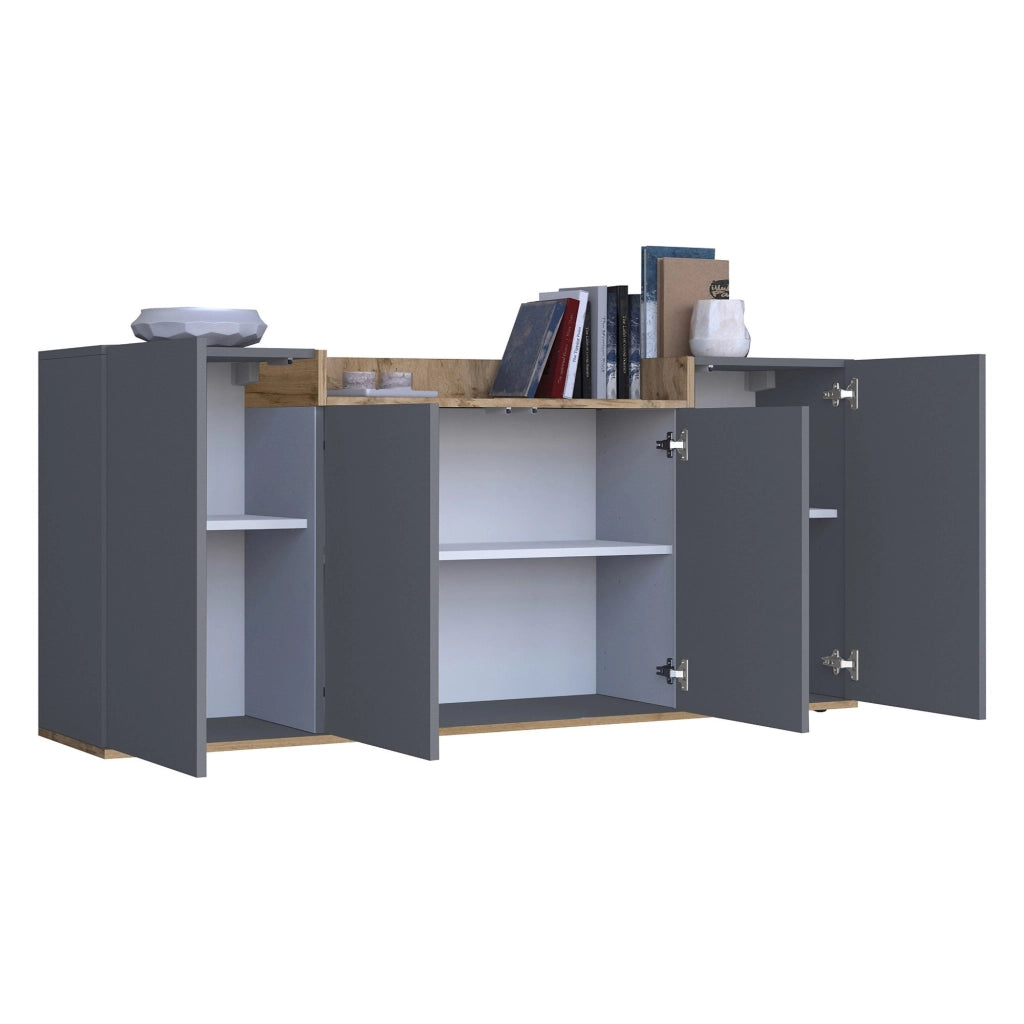 Madia Swink, Credenza 6 Ripiani Made in Italy, 160x35x70h cm Nero Antracite