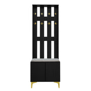 Mobile Ingresso con 2 Ante; Ripiani Regolabili e Panca Portascarpe; Push-to-Open; Nero e Oro; 60;5×35;2×180;5 cm