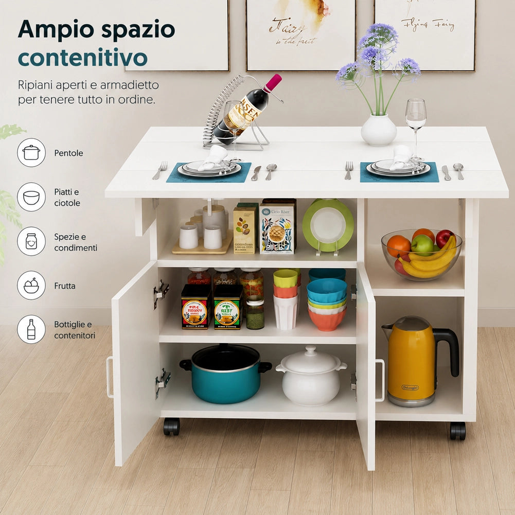 Tavolo Tavolino Mobile Cucina con Scaffali Armadietto Salvaspazio Portaoggetti