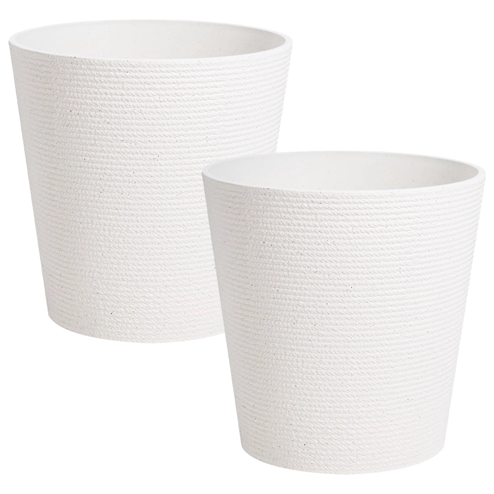 Set di 2 vasi da giardino grandi in materiale sintetico con effetto a coste per terrazzo, colore bianco