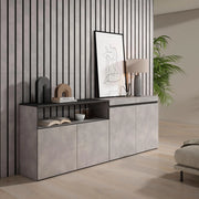 Credenza, Mobile, 200x35x75cm, 4 Porte, grande stoccaggio, grigio cemento RF2367