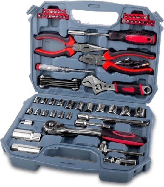 Set di attrezzi Auto con Bocchini Metrici. 67 pezzi di attrezzi in una valigetta portatile completa per la riparazione e il mantenimento di auto, biciclette e veicoli.