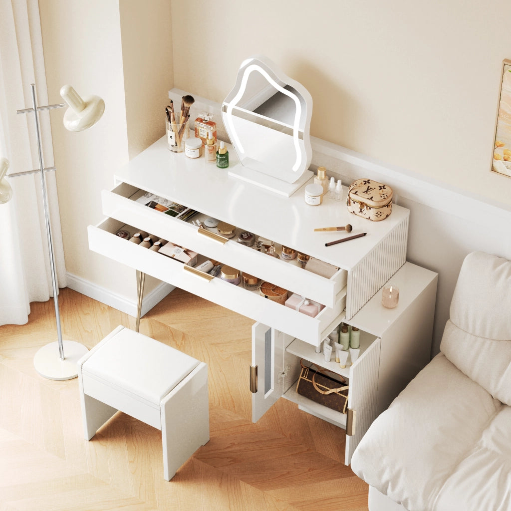 TOELETTA con specchio LED 100x40x78 cm bianco