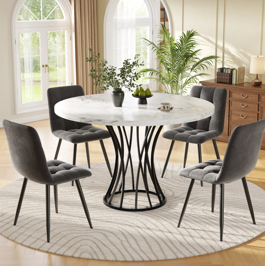 Set da pranzo 5 pezzi 80x80x76 cm con sedie in velluto; MDF e metallo multicolore
