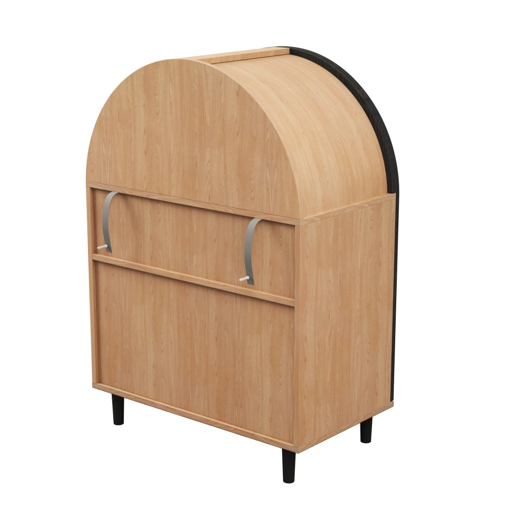 Scarpiera sideboard con ante in rattan; 70x40x100 cm; in MDF e truciolare; naturale e nero