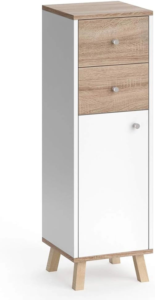 Mobiletto bagno Senyo, Bianco, 30 x 95 cm con cassetti, adatto al montaggio a parete e combinabile con mobili Senyo