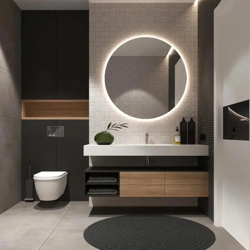 Specchio Rotondo 80 cm GIANT, Specchio Bagno Led Retroilluminato 4000K Personalizzabile Made in Italy, Specchiera Bagno Bordo Filo Lucido Moderno