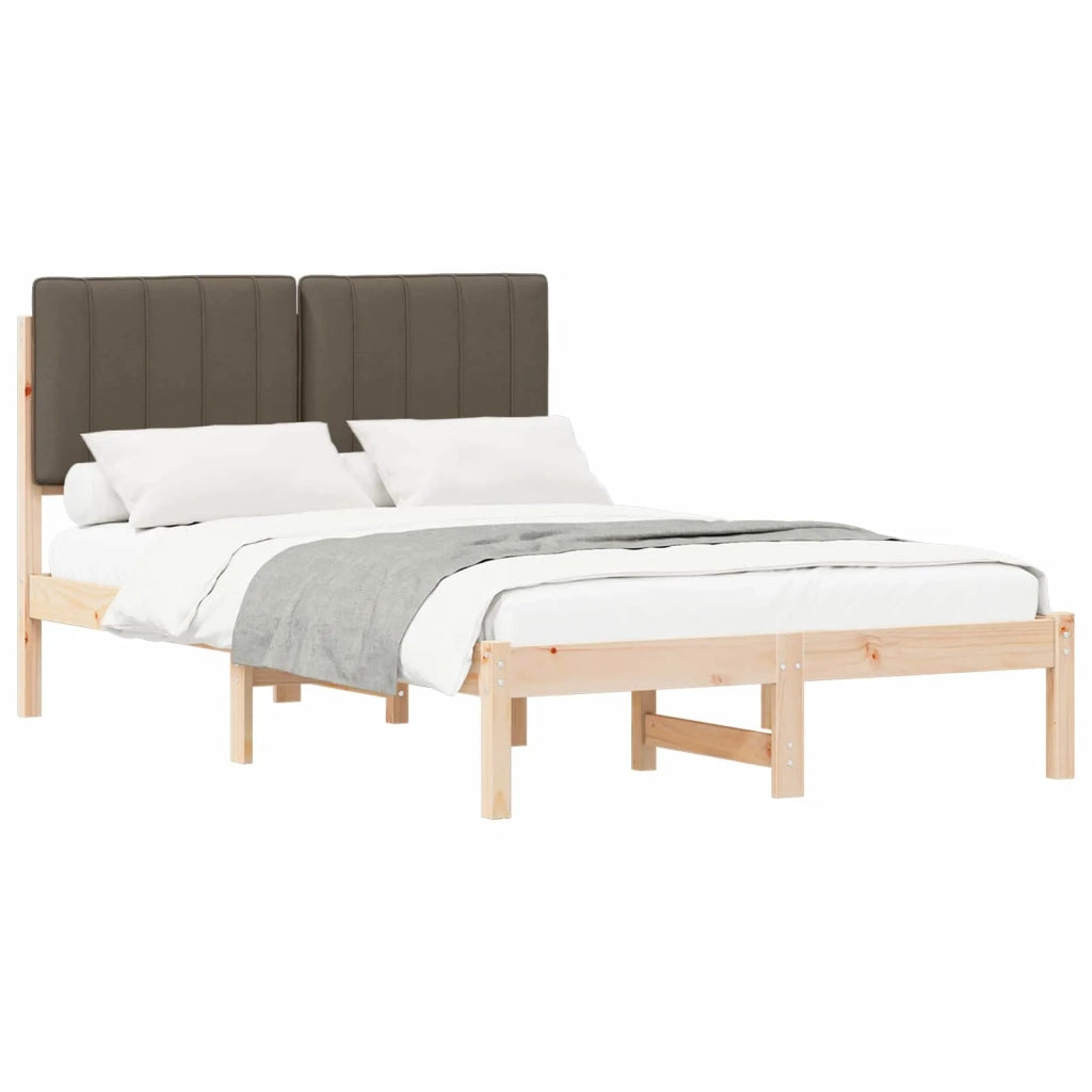 Letto con Testiera Rivestita Naturale e Taupe 120 x 200 cm