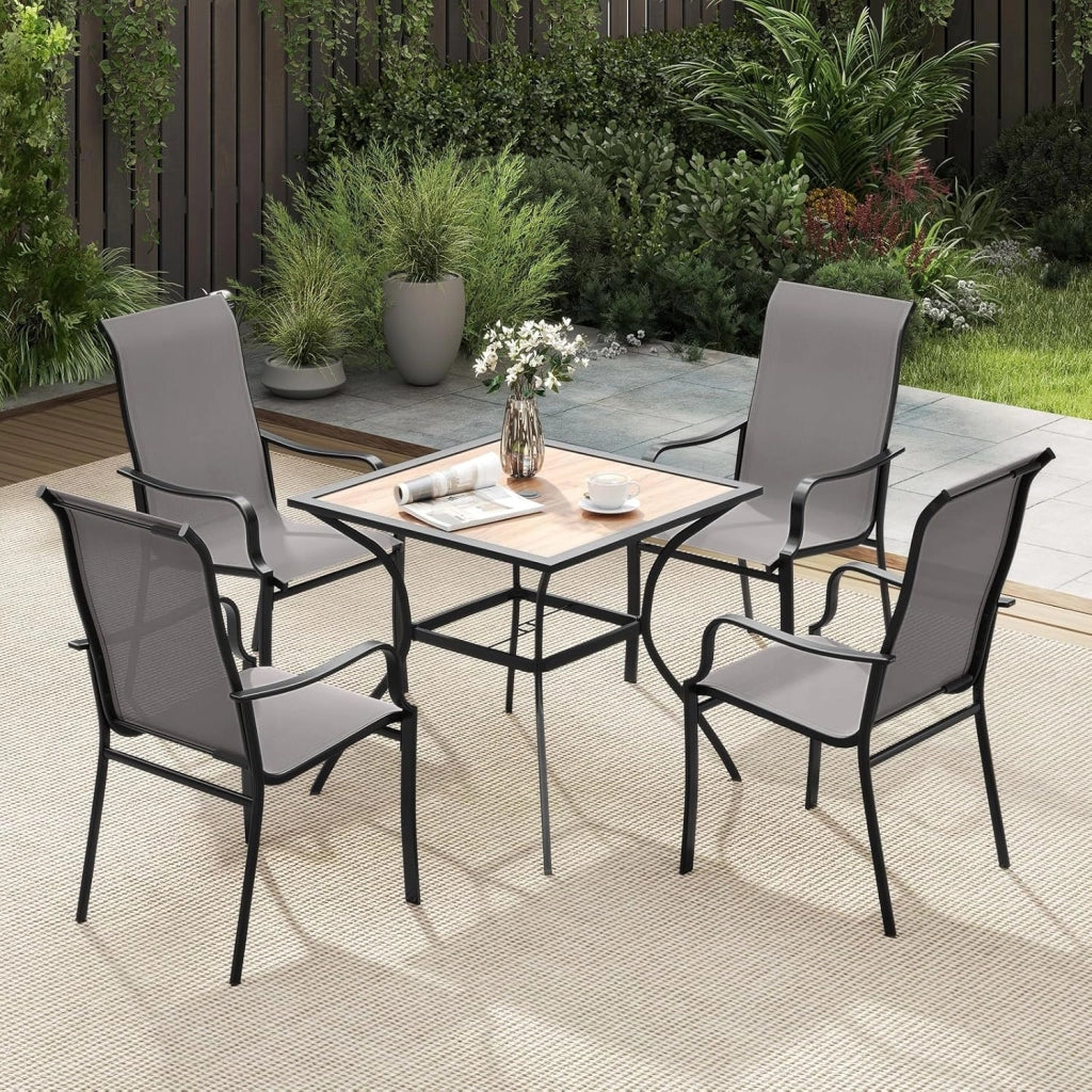 Set di 2 sedie da giardino con schienale alto, con bracciolo, in metallo, portata fino a 150 kg, per terrazza, giardino, balcone