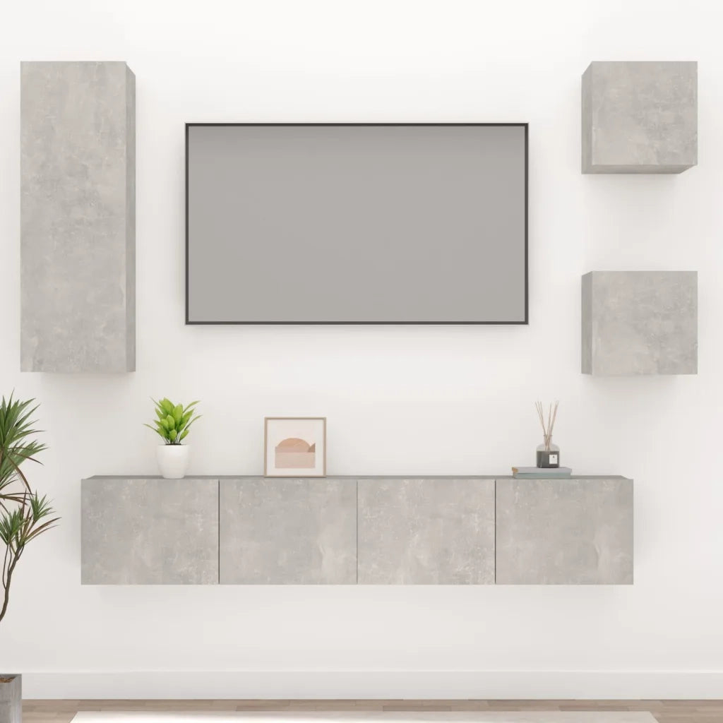 Set di Mobili Porta TV 5 pz-Set di 5 Credenza per TV Grigio Cemento in Legno Multistrato 575478