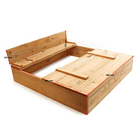 Sabbiera in legno 98x98x18 cm con coperchio ribaltabile e panchine Sabbionaia