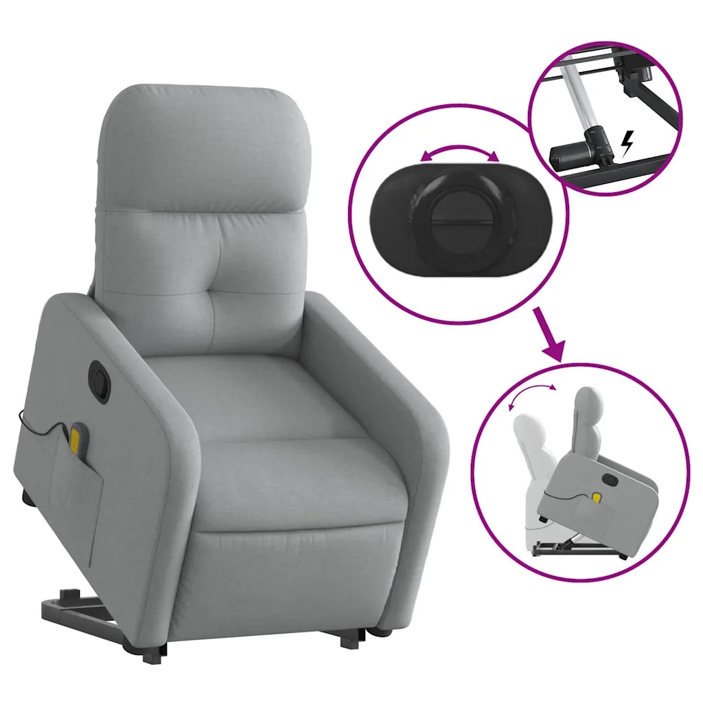 Poltrona Alzapersona Massaggi Reclinabile Grigio Chiaro Tessuto 3206804